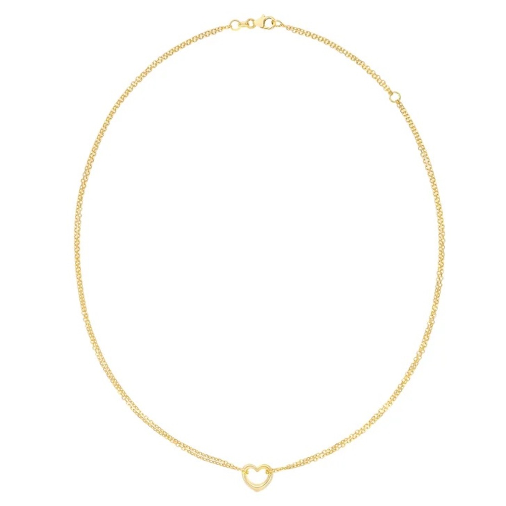 14K yellow gold 2 row cable heart necklace - Picture 2 of 5